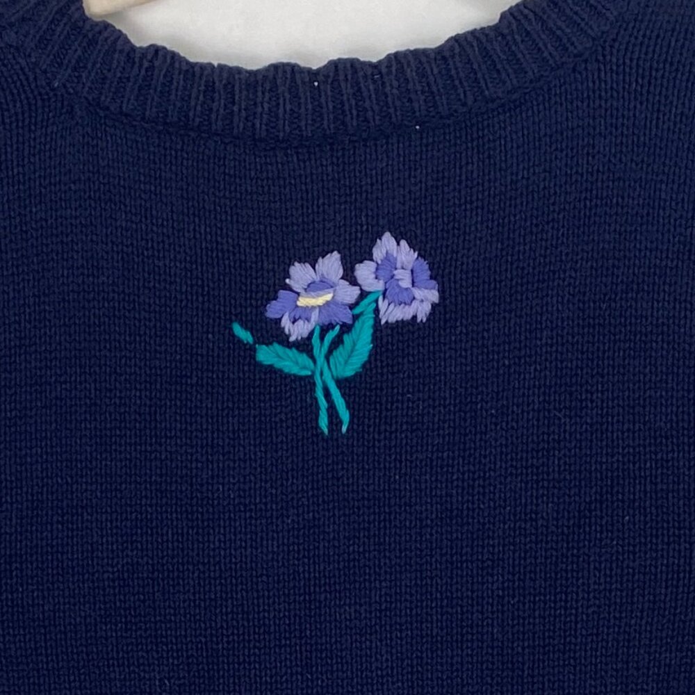 Vintage Northern Reflections Floral Embroidered Sweater Vest Navy Cottagecore-L - Picture 11 of 14